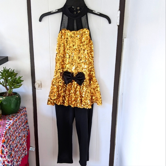 Weissman Tap / Jazz Kids Gold And Black Sequins Dance Costume - Picture 1 of 5